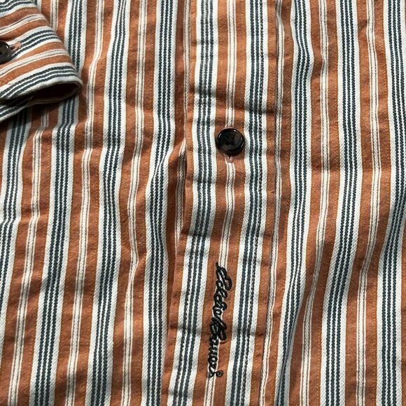 Eddie Bauer Button Up Shirt Mens Large Long Sleeve Orange Striped Cotton - Picture 2 of 7